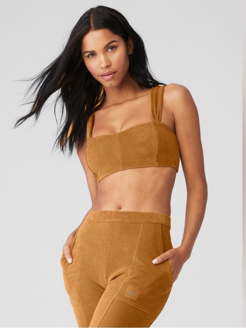 ALO Yoga Micro Corduroy Crop Toffee Color Size Medium Winter Break - Picture 1 of 5